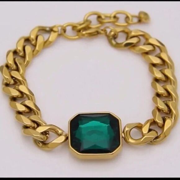 #33 ⭐️ New Emerald Green Gemstone 18K Gold Plated Bracelet - Picture 2 of 7